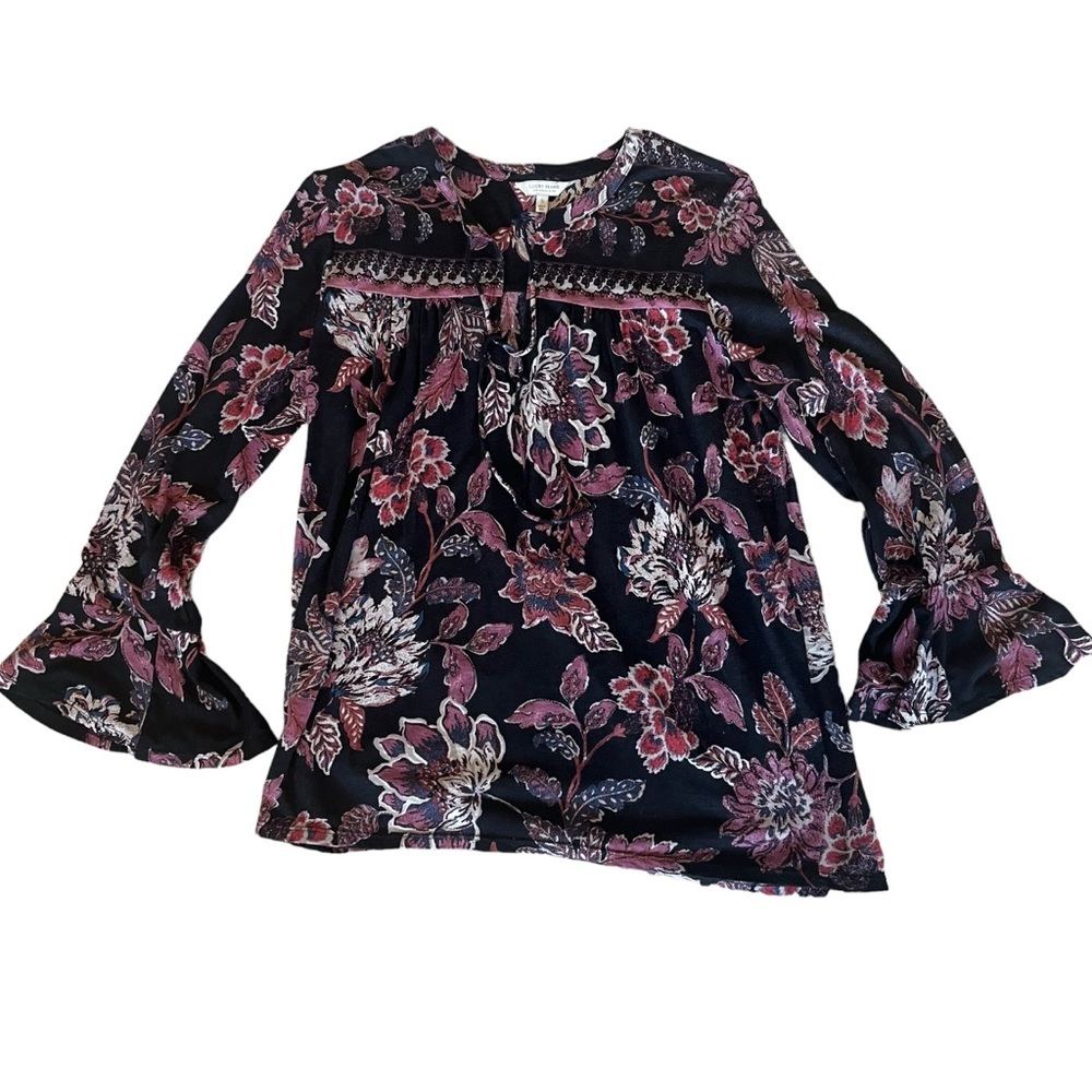 Lucky Brand Black Print Boho Top Size S